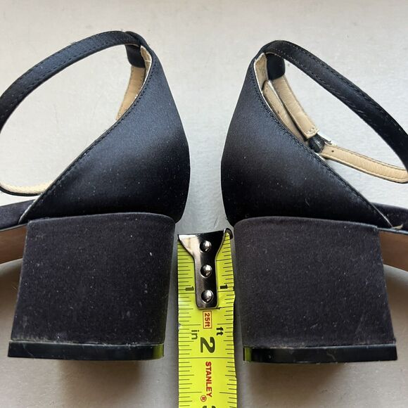 Badgley Mischka Black Fabric w/ Crystal Embellishments & Block Heel Sandals US 7 - Picture 9 of 16